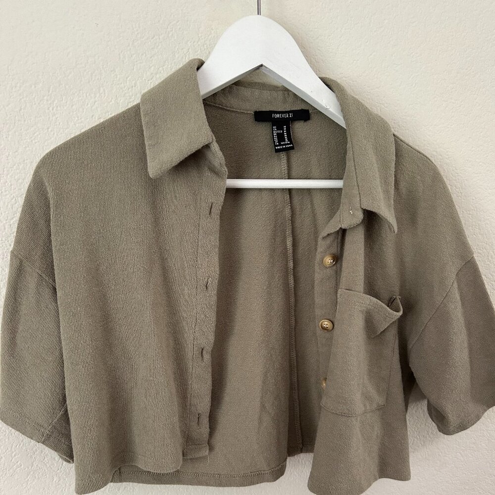 Green Cropped Button Up